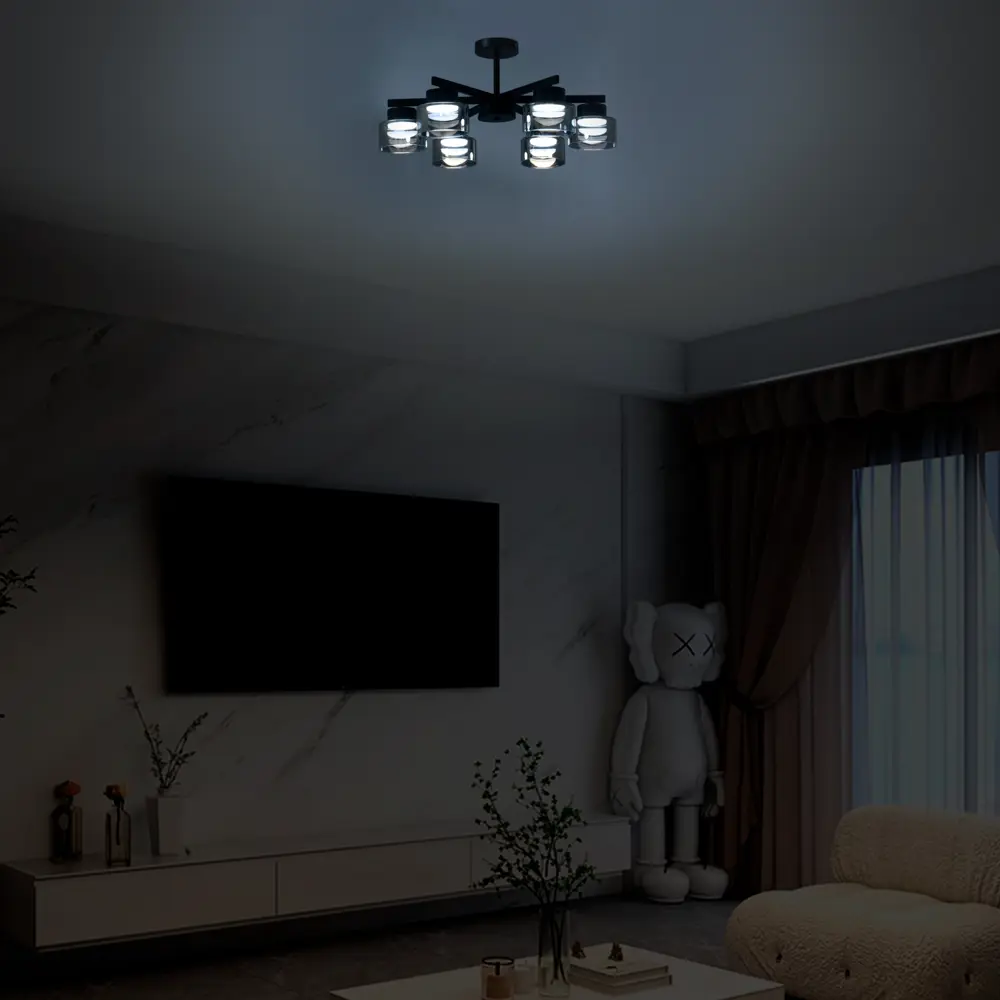 Люстра на штанге Nemico 6 ламп 15 м² цвет черный SCHAFFNER STLM-2153336 - Вид №10