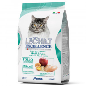 ПР0059842 Корм для кошек EXCELLENCE Hairball для вывода шерсти, курица, рис, яйца, яблоки сух. 400г LECHAT