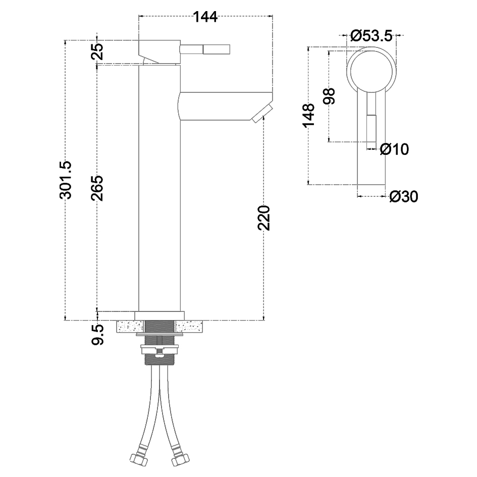 Смеситель д/ум MELANA-610102 Tondo нерж.сталь, однорычажный, сатин, литой излив - Вид №3