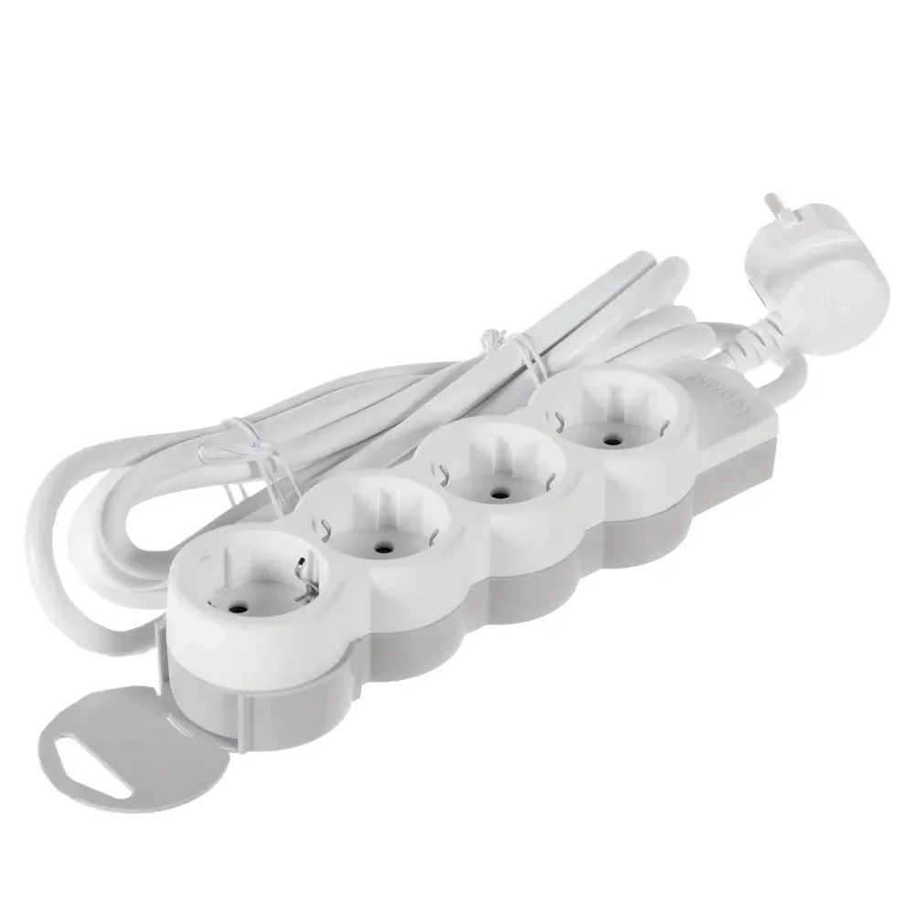 Удлинитель с заземлением Legrand 4 розетки 3 м, цвет серый STLM-2091927