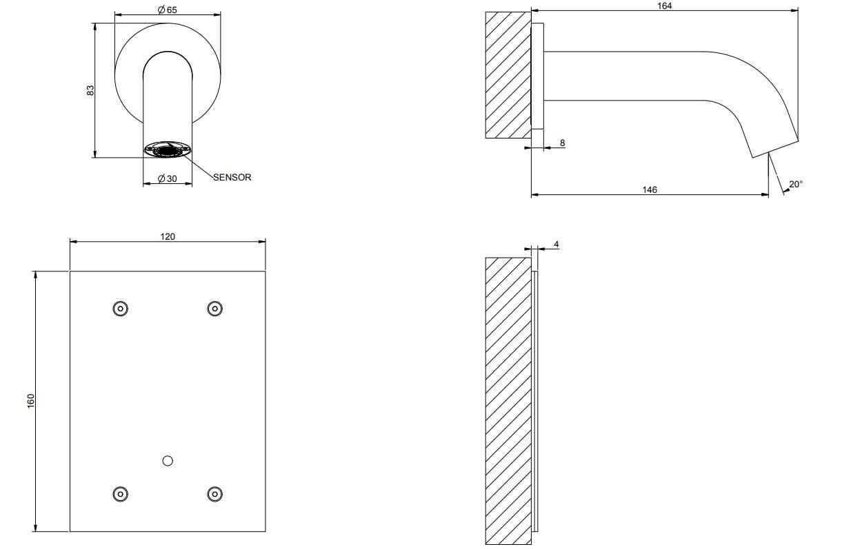 Электронный настенный смеситель для раковины из нержавеющей стали Gessi Messi316 ARCH-00086072 - Вид №2