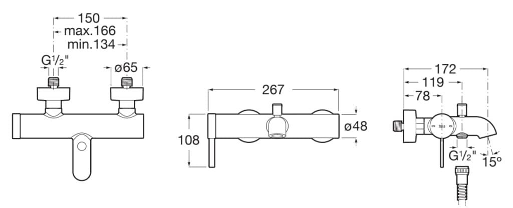 Наружный смеситель для ванны с переключателем Roca Ona ARCH-00030949 - Вид №15