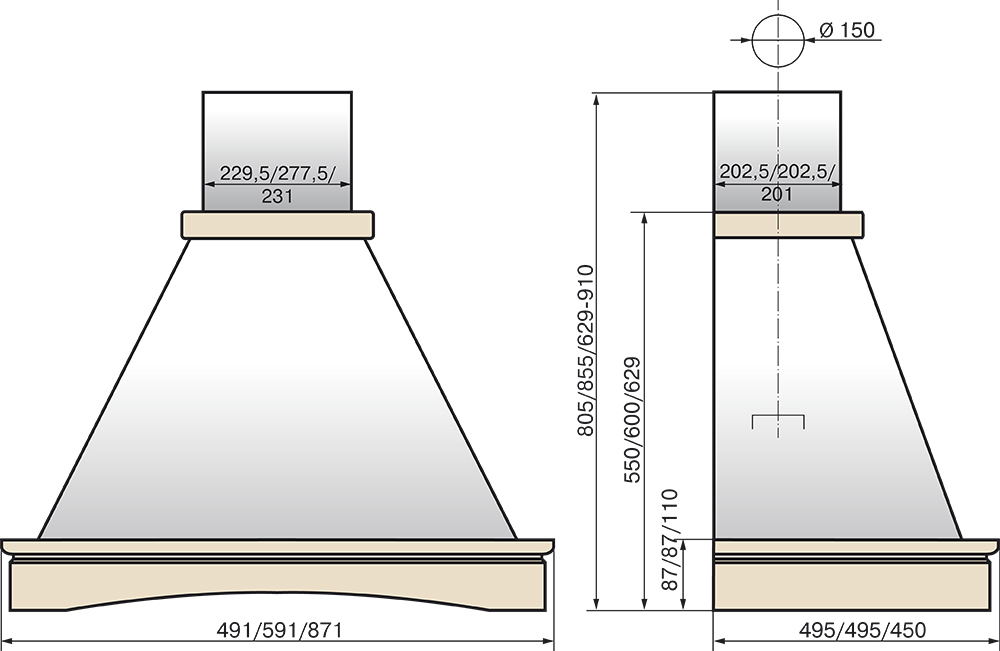 1184233 Вытяжка каминная ELIKOR Вилла 90П-650-П3Д бежевый/бежевый STDN-0047240 - Вид №9