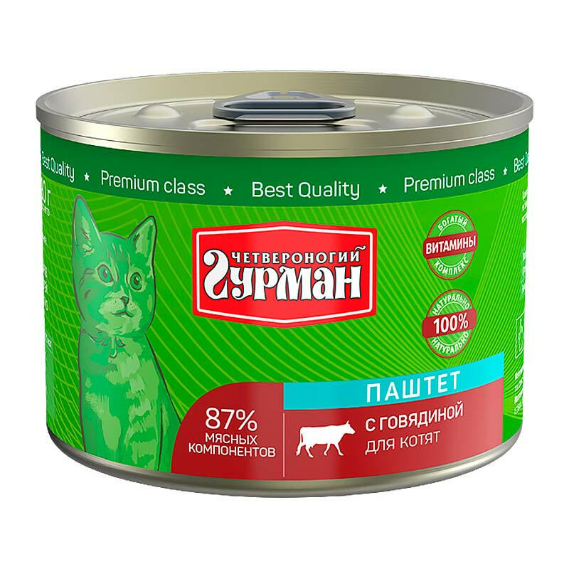 ПР0044935 Корм для котят Говядина паштет конс.190г ЧЕТВЕРОНОГИЙ ГУРМАН 