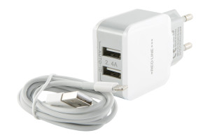 17280090 СЗУ 2 USB модель NC-2.4A, 2.4A + кабель 8pin для Apple, белый УТ000013631 Red Line