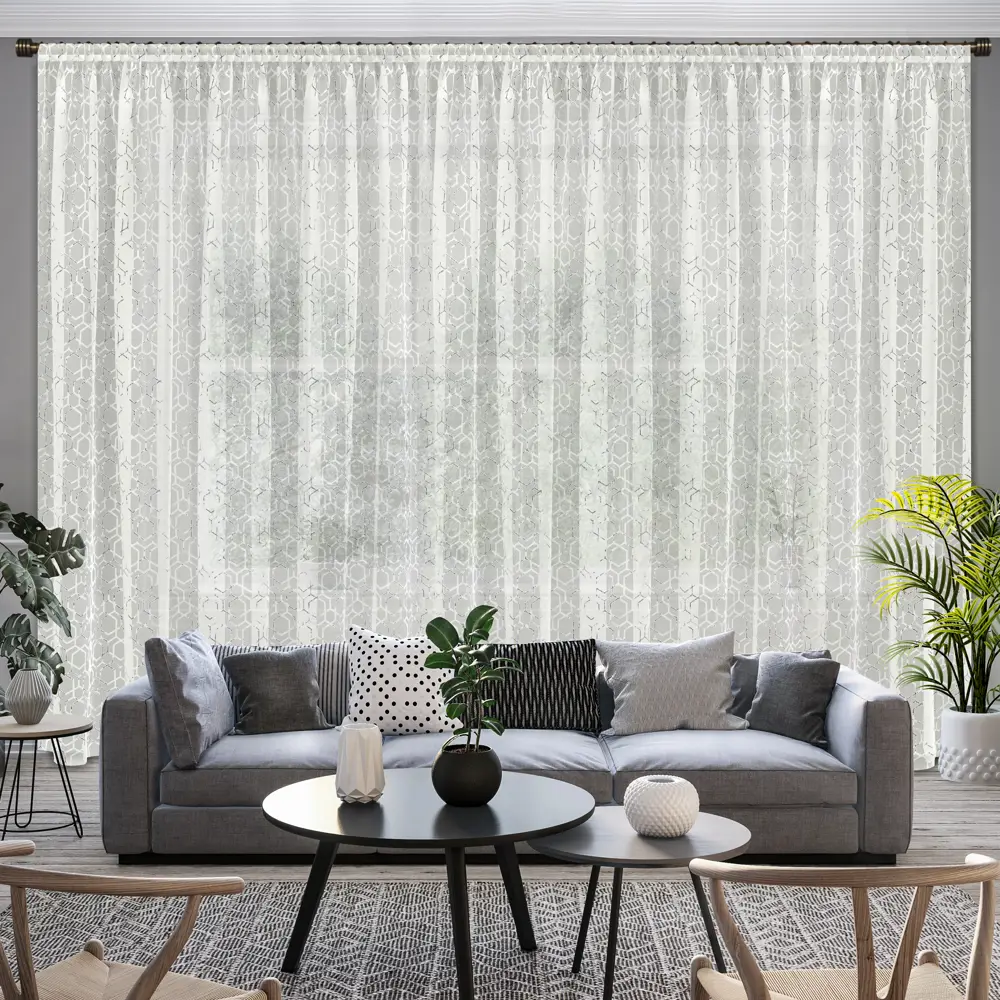 Тюль 1 м/п Геометрия батист 300 см цвет серебряный GARDEN STLM-2125857 - Вид №3