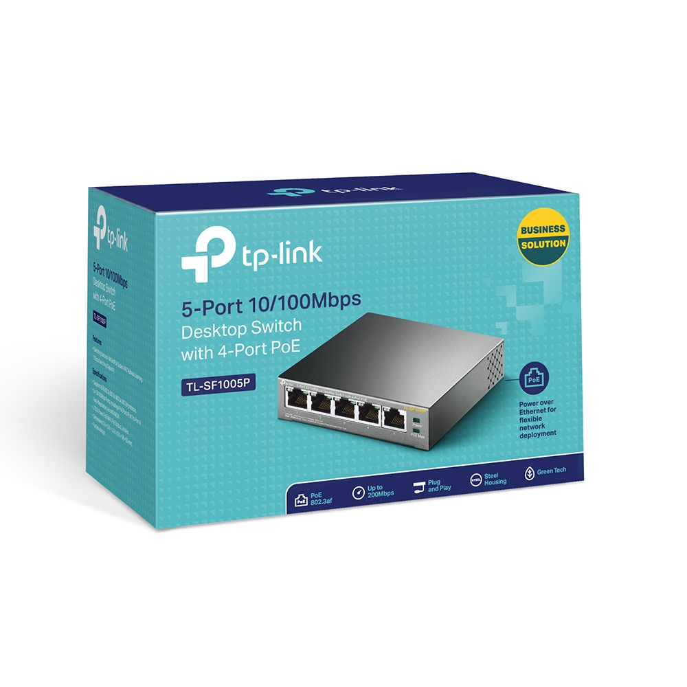TL-SF1005P 5-port 10/100mbps desktop switch with 4-port poe, 5 10/100mbps rj45 ports including 4 poe ports, 58w poe power supply, steel case TP-Link Santreyd  - Вид №4