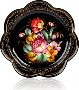 10618036 Жостовская фабрика декоративной росписи Поднос 18см НХПР "Букетик" Сталь