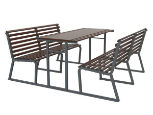 Прямоугольный стол для пикника из оцинкованной стали со встроенными скамейками