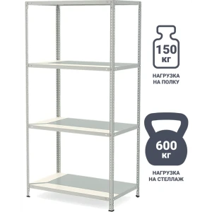 Стеллаж металлический 4 полки 200x100x60 см цвет серый нагрузка на полку 150 кг 82217138 STLM-2086849