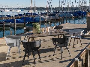 98.00.0878 Набор "Северное сияние" 13 шт. - вкл. 4x кресла черный / старый серый + 4x подушки сиденья гранит + 2x кресла белые + 2x подушки сиденья Classic Ecru, 1x стол Nordlicht 180 × 100 Mbm