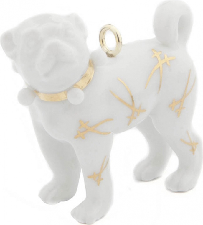 10614997 Meissen Подвеска 3,5см "Мопс в золотом ошейнике с логотипами Мейссена" Фарфор 