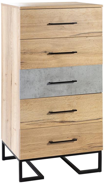 1728 Комод с 5 ящиками Loft Дуб натур/Бетон R-HOME 4009296h_Натур - Вид №1