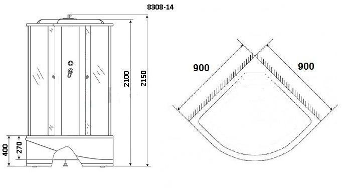 Душевая кабина NG- 8308-14 (900х900х2100) высокий поддон(40см), стекло МАТОВОЕ белые профиля Niagara ECO 83081424 - Вид №2