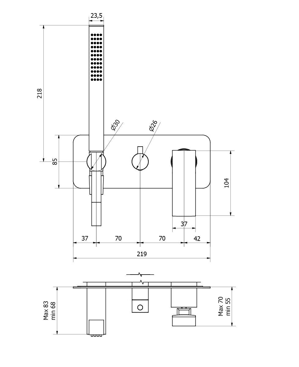 Смеситель для душа с ручным душем Aquademy Quadro ARCH-00083413 - Вид №2