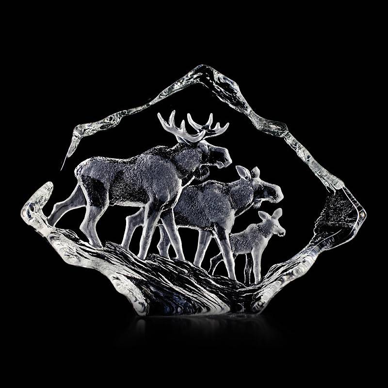 33636 Скульптура из прозрачного хрусталя "Семья лосей", 255/185 мм. Maleras 
