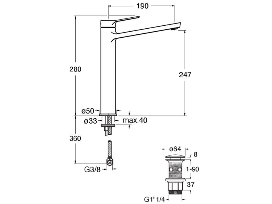 Высокий смеситель для раковины без слива CRISTINA Rubinetterie Elevation ARCH-00089210 - Вид №2