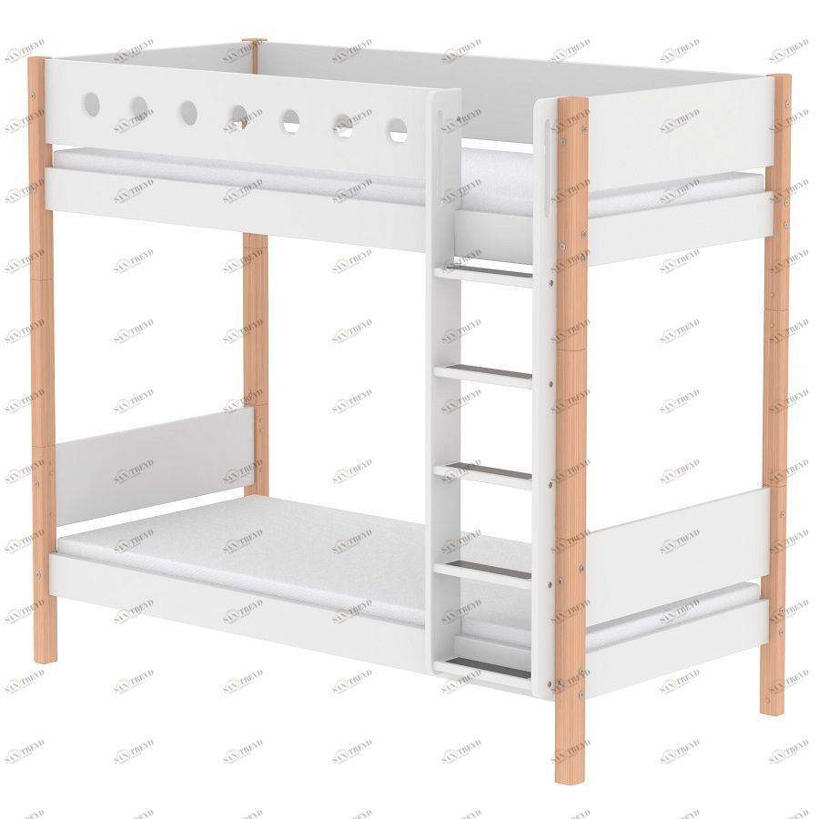 Кровать Flexa White двухъярусная с прямой лестницей, 200 см, белая лакированная 801741495