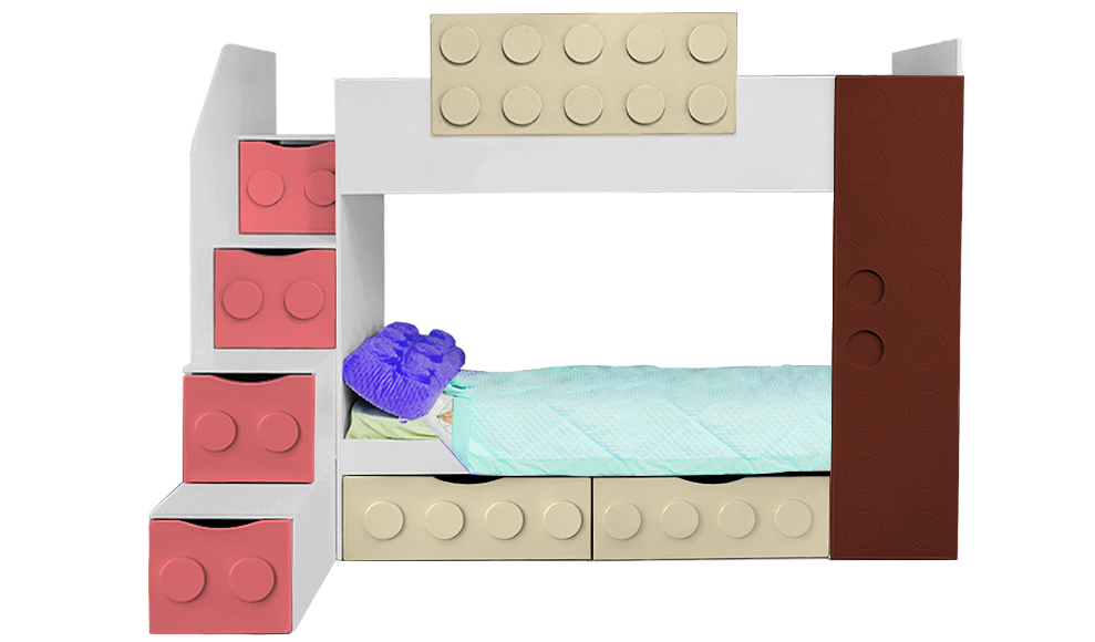 Кровать подростковая двухъярусная с 2 ящиками левая "Леголенд" МАНДАРИН ЛЕГОЛЕНД 178717 Разноцветный;белый;бежевый Santreyd  - Вид №2