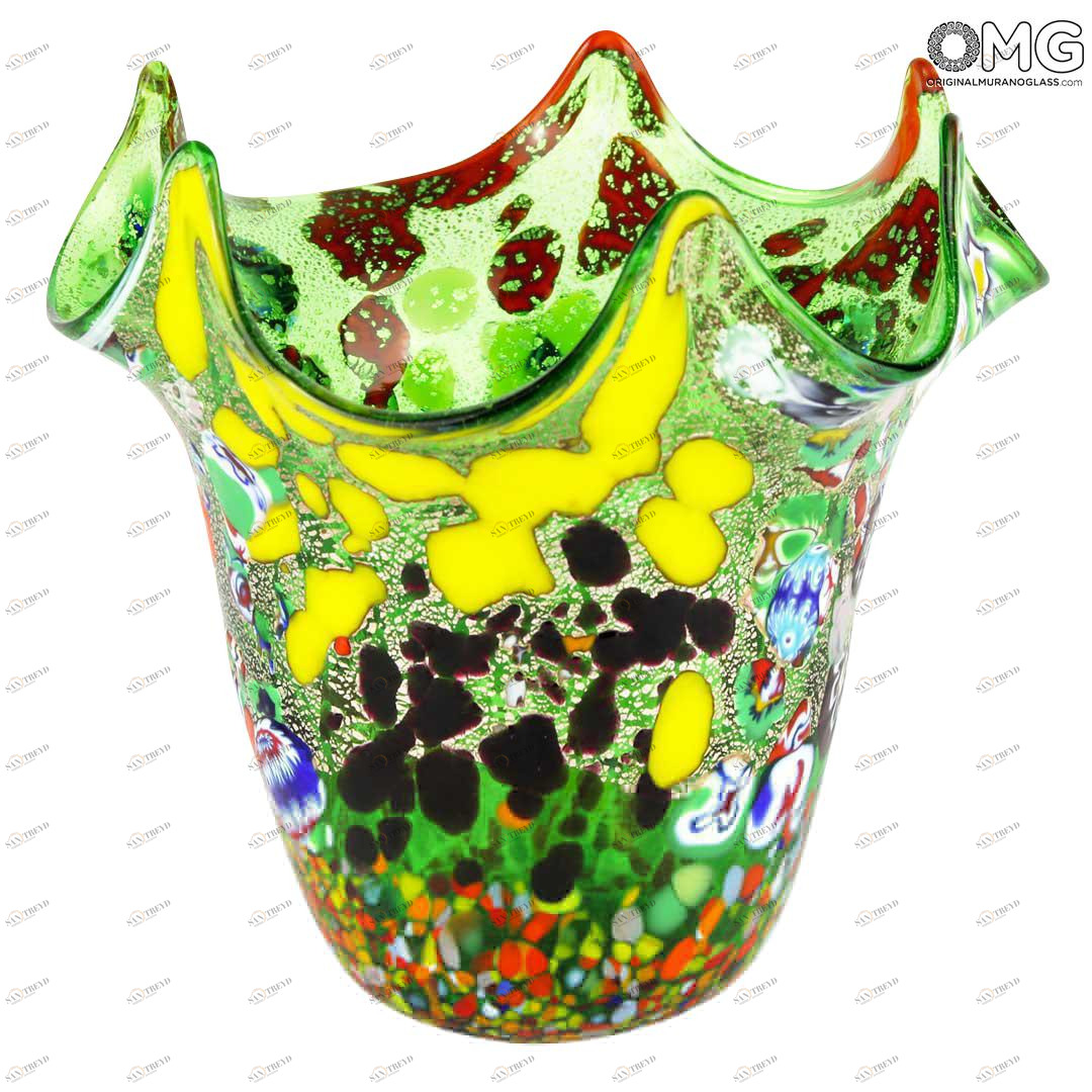 3268 ORIGINALMURANOGLASS Ваза "Венецианский ветер" - зелёная - Original Murano Glass OMG 15 см 