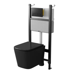 Комплект инсталляция с унитазом Moneron Black Tornado 4в1, безободковый с микролифтом, клавиша цвет черный 89374331 STLM-2109673