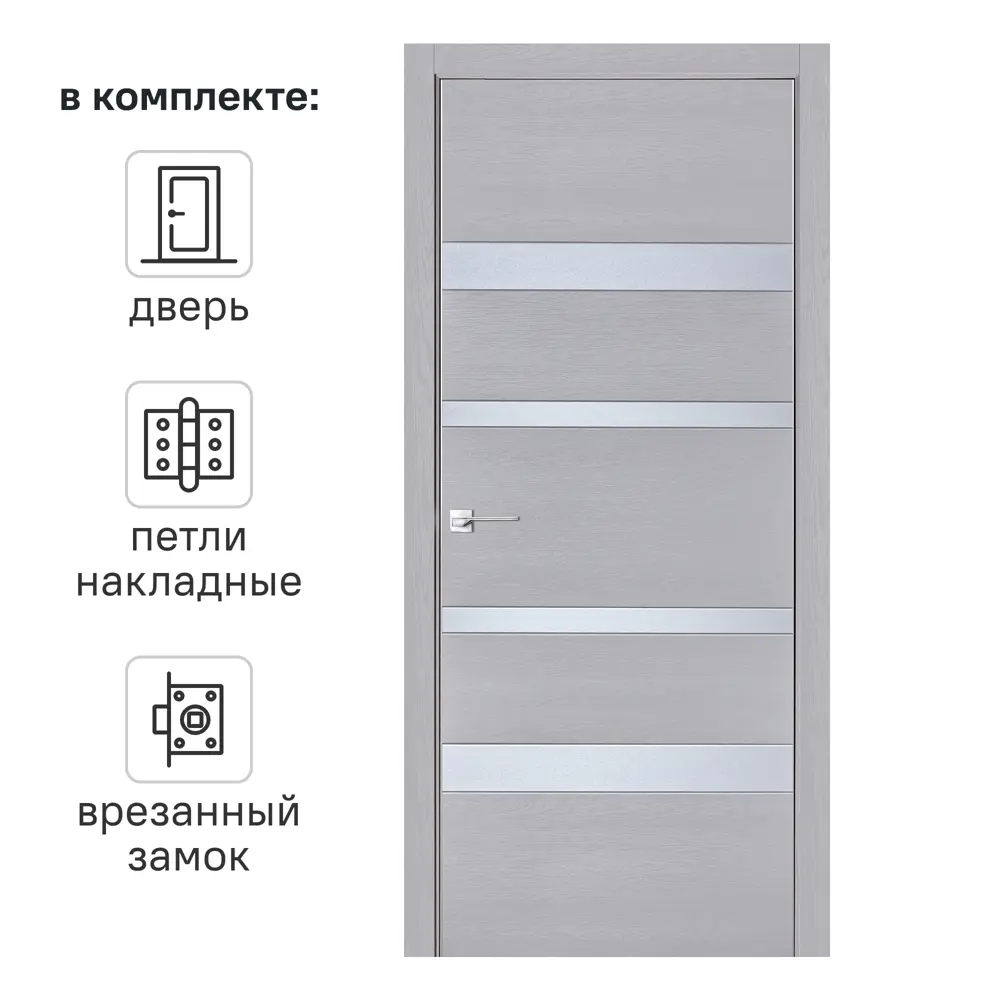 Дверь межкомнатная глухая с замком и петлями в комплекте Бостон 60x200 см ПВХ цвет серый 89340265 STLM-2034482 ПРИНЦИП 