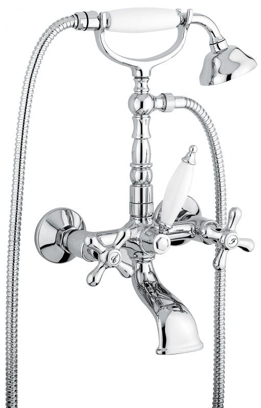 12611BO Смеситель Deco Old с ручным душем для ванной, цвет белый-золото EMMEVI Decò old