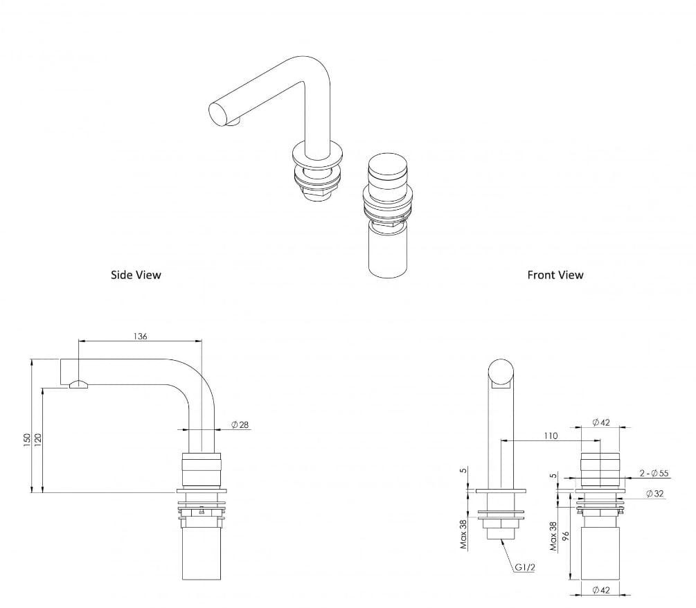Смеситель для раковины с 2 отверстиями из нержавеющей стали LUSSO Urban ARCH-00042407 - Вид №4