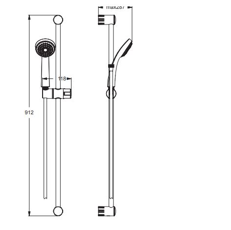 BA189AA Душевой набор со штангой 900 мм, лейка 1-ф Ø80 мм VIDIMA SEVA JET  - Вид №1