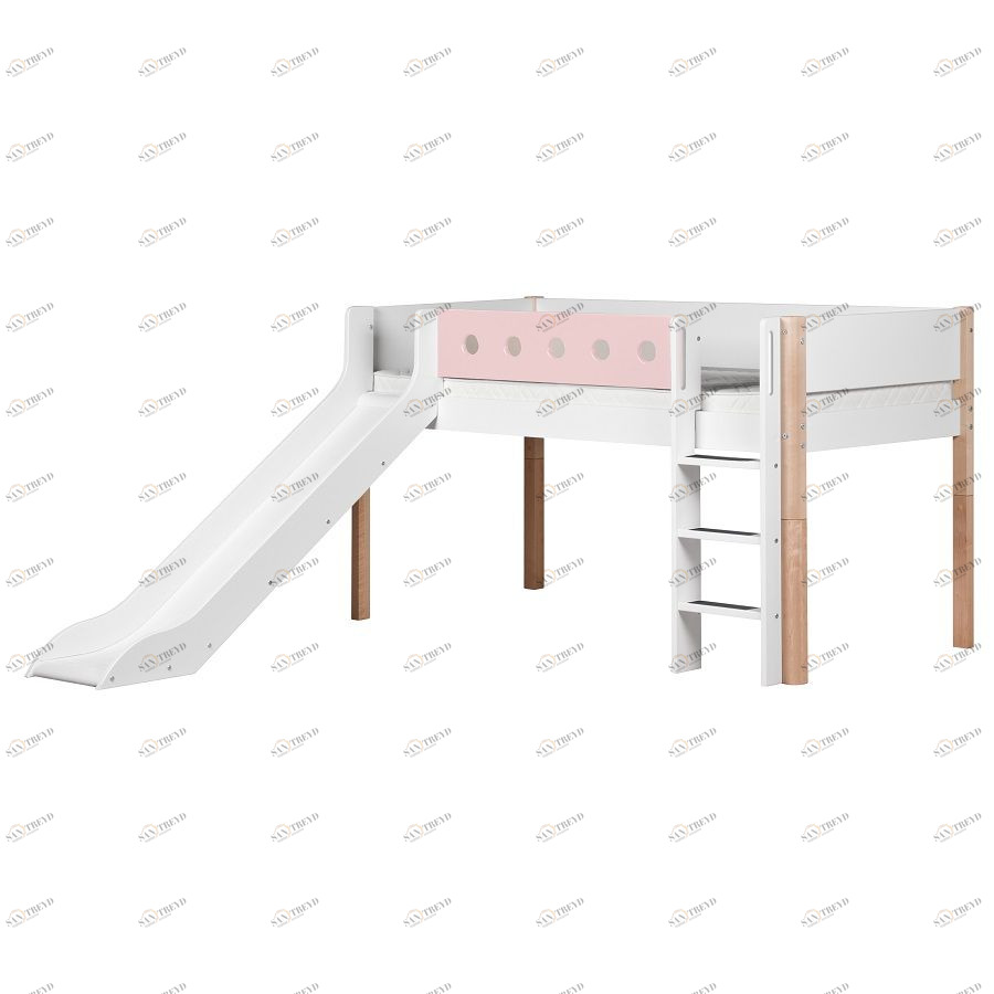 Кровать Flexa White с горкой, 190 см, розовая лакированная 801731221