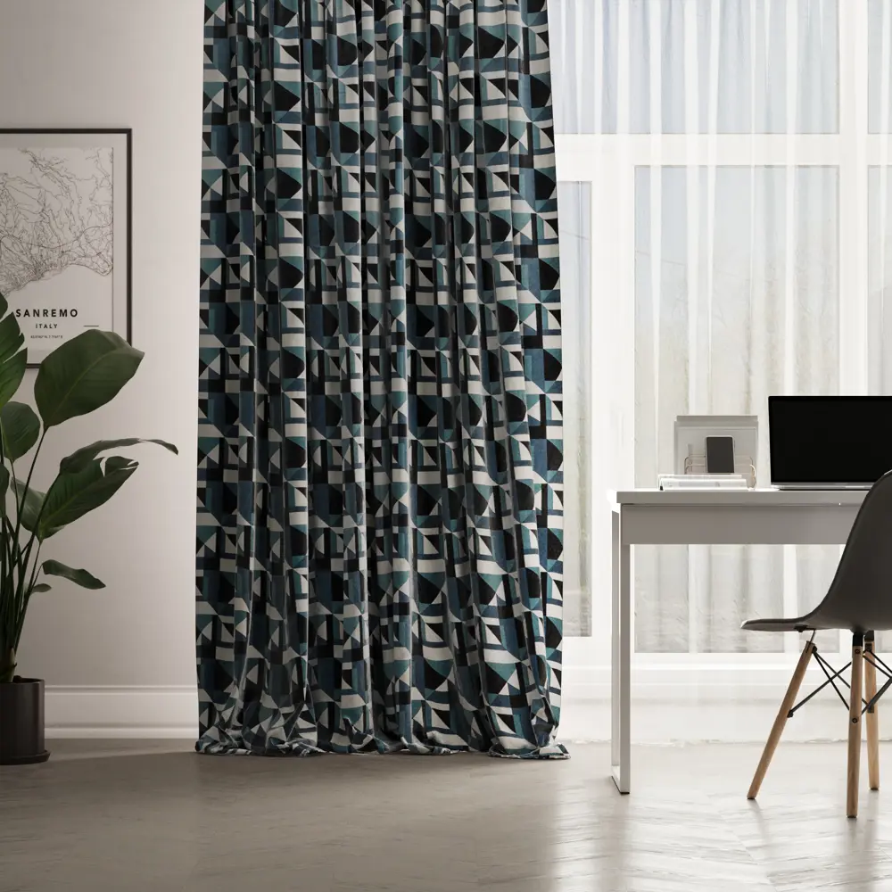 Штора Геометрия Мозаика 200x260 Бархат Синий 82701261 STLM-2123430 SEASONS 