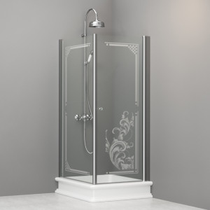 9143N0 Душевая кабина SX с распашной дверью и фиксированной боковой частью для душевого поддона 80*96 открывание со стороны 80, цвет Хромированный Kerasan RETRO Италия