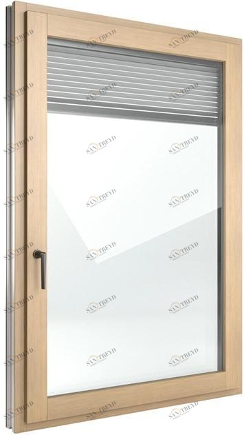 FINSTRAL Безопасное оконное окно из алюминия и дерева со встроенными жалюзи Fin-ligna sun-id-1472829