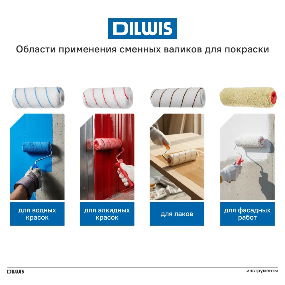 Мини-валик сменный для водных красок 110 мм Dilwis ворс 8 мм микрофибра под бюгель 6 мм 2 шт STLM-2110671 - Вид №3