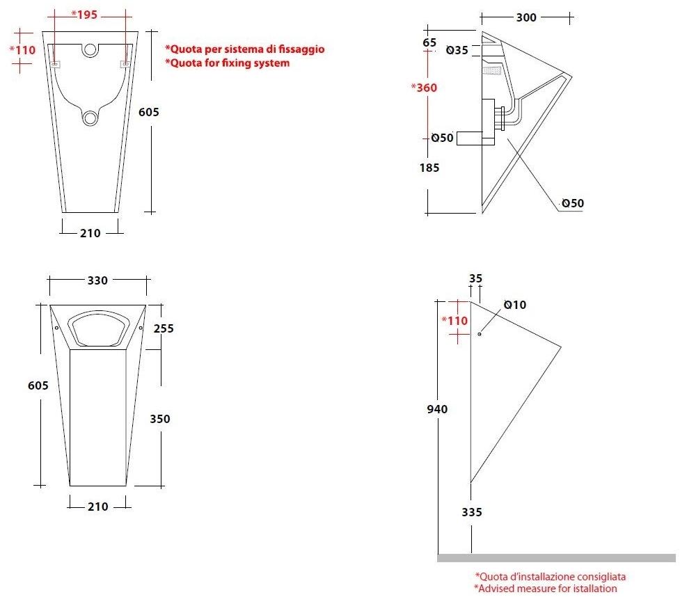 Cry501001 Настенный писсуар, уринал с мушкой Olympia Ceramica Urinal - Вид №3