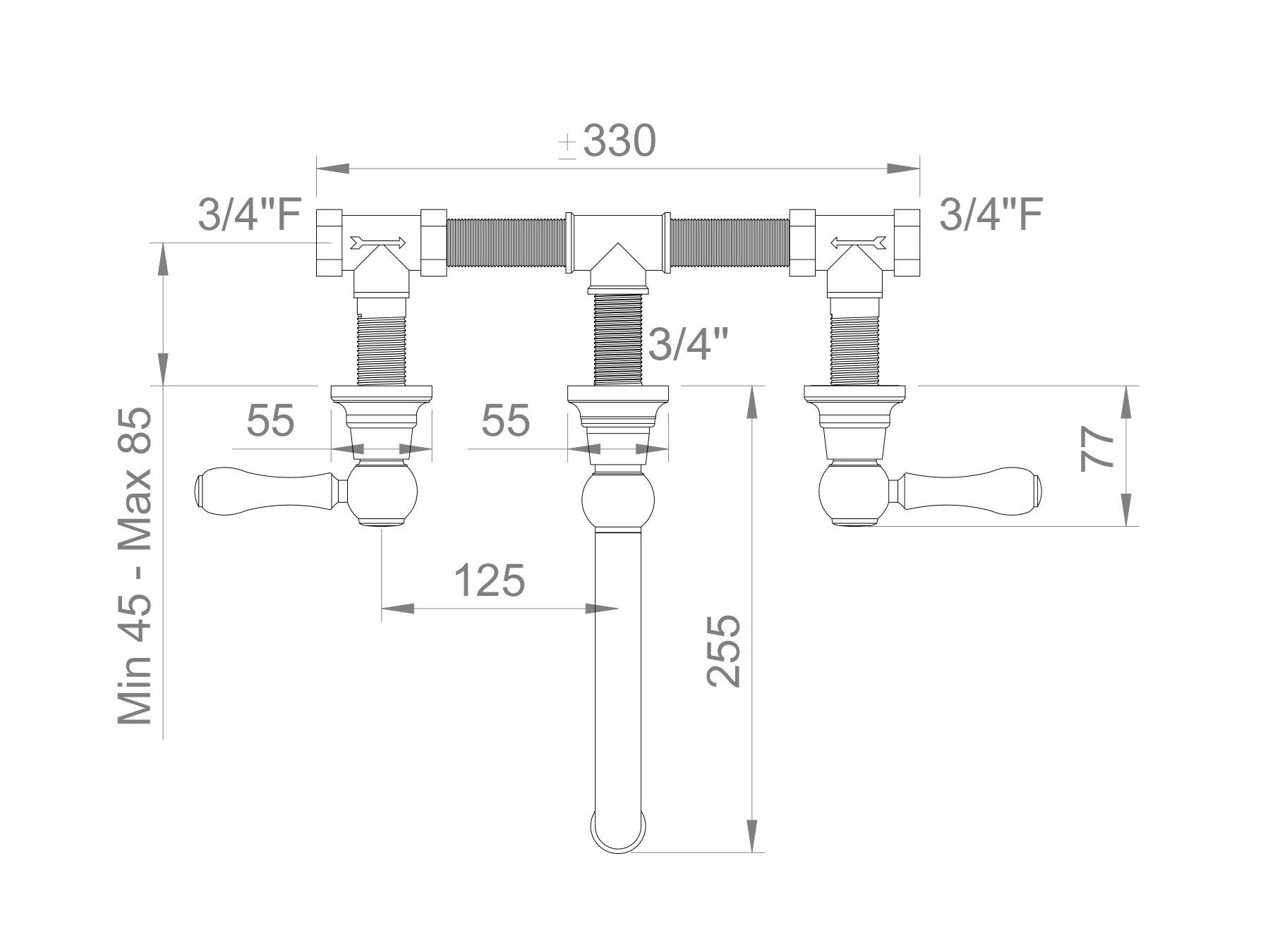 Настенный смеситель для раковины с 3 отверстиями rvb FLAMANT BUTLER ARCH-00037028 - Вид №2