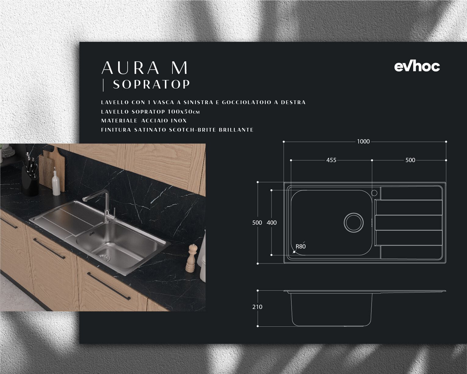 Раковина из нержавеющей стали с одной чашей Evhoc Aura ARCH-00144376 - Вид №4