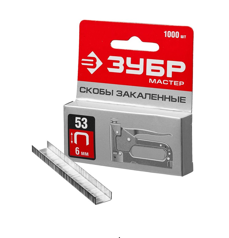 Скобы ЗУБР закаленные для степлера тип 53 красные 6мм 1000шт 12222 - Вид №1