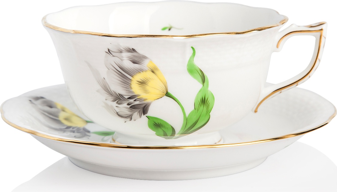 1051654 Herend Чашка чайная с блюдцем 250мл "Китти" (черная) Фарфор 