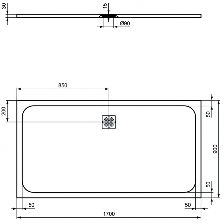 K8285FT Душевой поддон 170х90 см Ideal Standard ULTRAFLAT S  - Вид №2