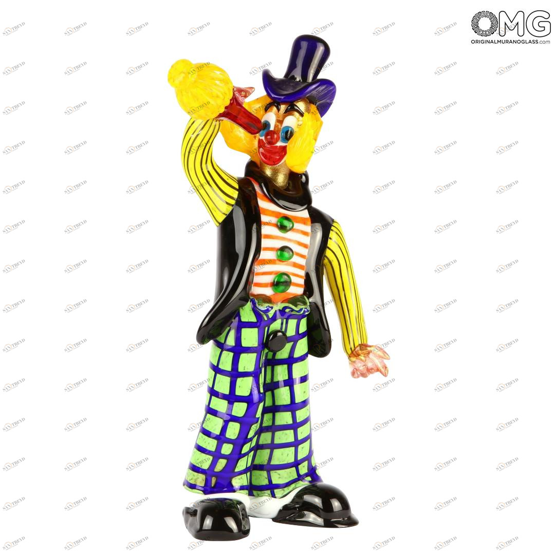 2572 ORIGINALMURANOGLASS Статуэтка Клоун с бутылкой в руке - муранское стекло OMG 14 см 