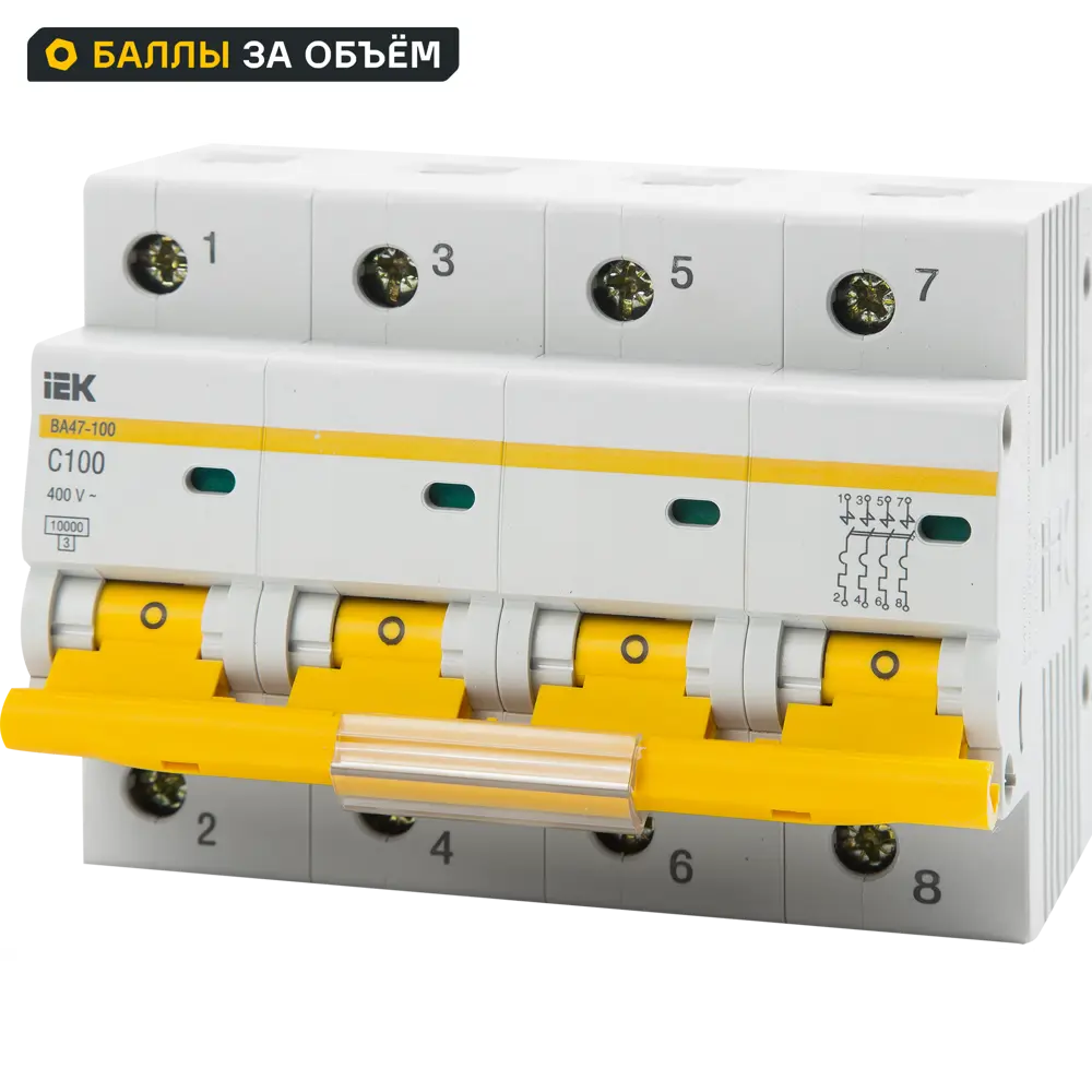 Автоматический выключатель IEK ВА47-100 4P N C100 А 10 кА STLM-2170454
