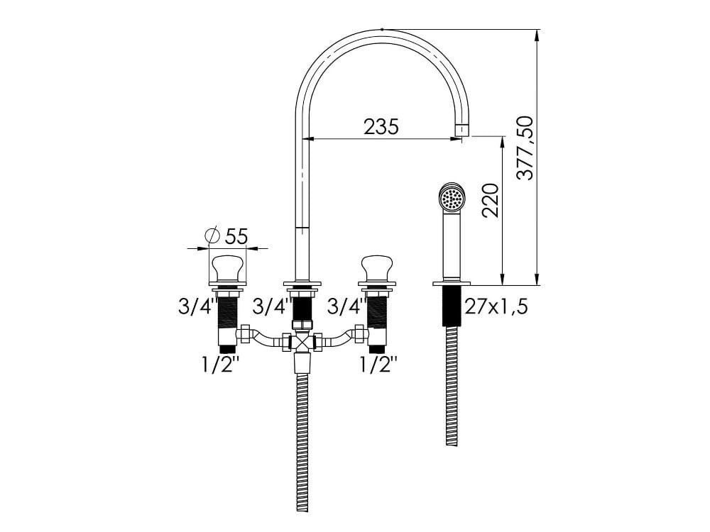 Смеситель для кухни на столешнице со съемным ручным душем rvb DEVILLE ARCH-00081265 - Вид №2