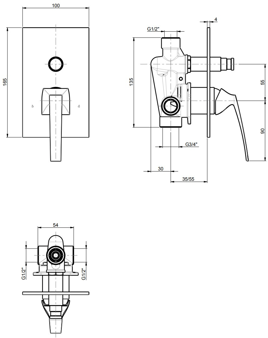 Rubinetterie Frattini Смеситель для душа однорычажный встраиваемый Luce suite sun-id-1484943 - Вид №1