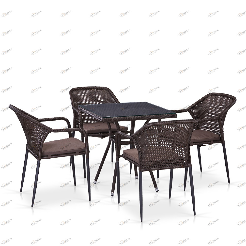 Мебель из ротанга, стол с полкой и кресла с подлокотниками, коричневые на 4 персоны AFINA  00-3860490 Коричневый 
