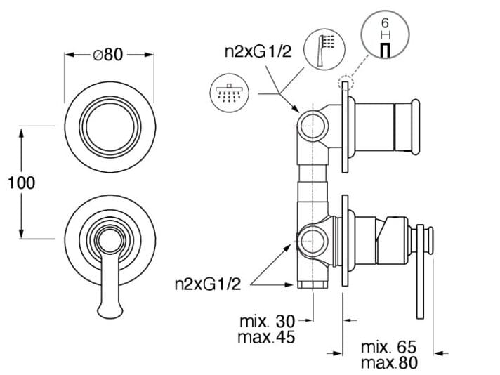 2 отверстия однорычажный смеситель для душа / ванны с переключателем CRISTINA Rubinetterie Маяк ARCH-00101945 - Вид №2