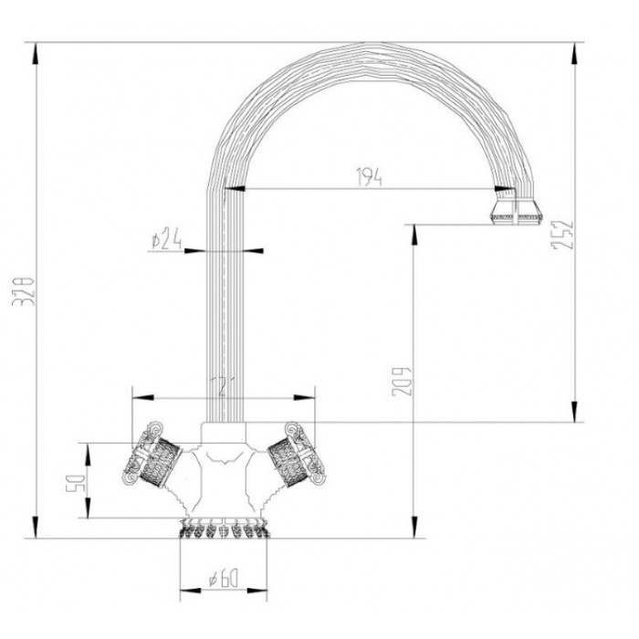 Zorg A 2005K-SL серебро Смеситель для кухни Zorg 320 х 194  - Вид №3