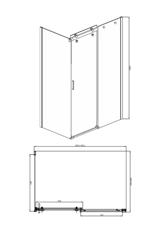 Душевое ограждение (без поддона), одна раздвижная дверь WAVE BS120.3102S bravat - Вид №5