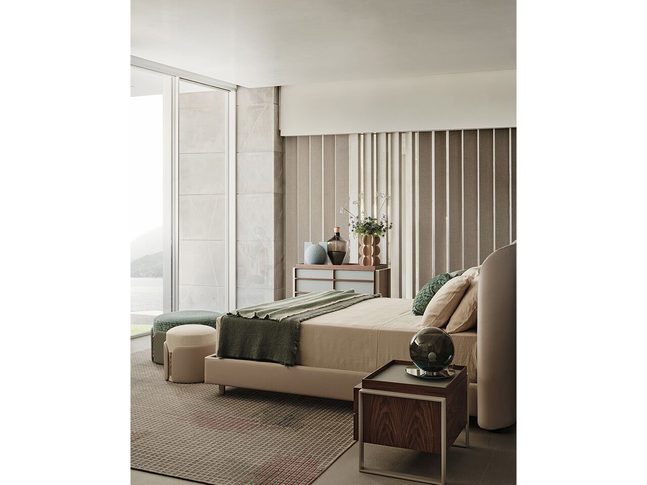 Двуспальная кровать из кожи и ткани с мягким изголовьем Turri Joel ARCH-00047071 - Вид №3