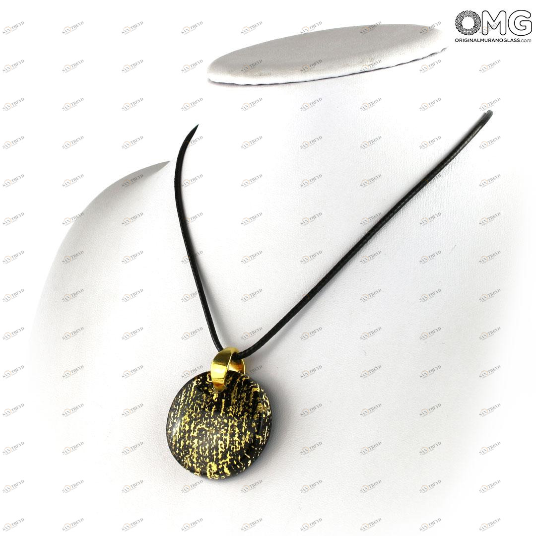 4012 ORIGINALMURANOGLASS Круглая чёрная подвеска с золотом - муранское стекло OMG 5 см 